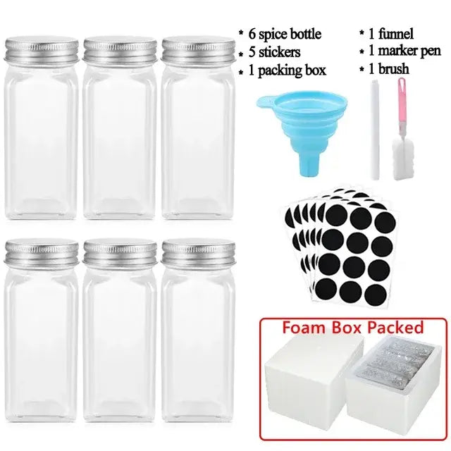 3-12pcs Wood Cover Glass Spice Jars Square Transparent Seasoning Storage Bottles Kitchen Salt Spices Ground Pepper Sealing Tools